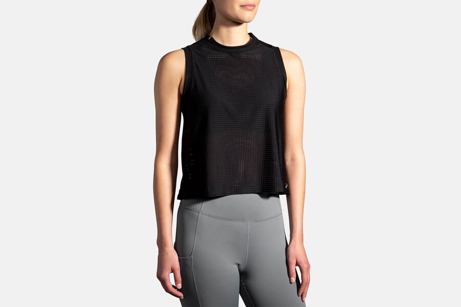 Womens Brooks Further Tank Tops Black | 875324-CMQ